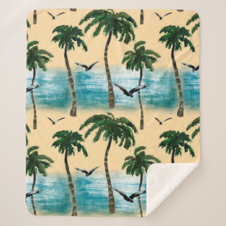 Couverture Sherpa Aquarelle plage de texture transparente. Palmiers,