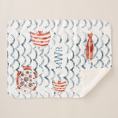 Couverture Sherpa Aquarelle poisson rouge et bleu monogramme (Devant (Horizontal))
