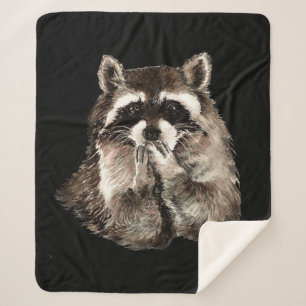 Couverture Sherpa Aquarelle Raccoon Baisers Baisers Amusant Animal A