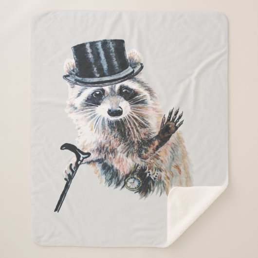 Couverture Sherpa Aquarelle Raccoon habillé Formellement amusant Art (Devant)