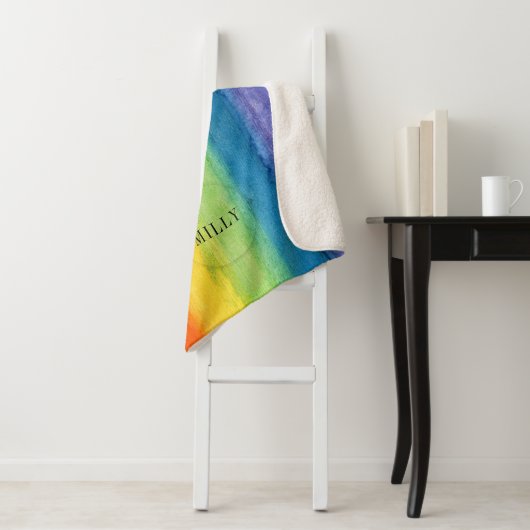 Couverture Sherpa Aquarelle Rainbow Modern Custom (En situation)