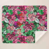 Couverture Sherpa Aquarelle rose Fleurs de Jardin Motif Floral (Devant (Horizontal))