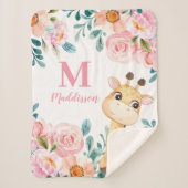 Couverture Sherpa Aquarelle rose Floral avec Monogramme Giraffe (Devant)