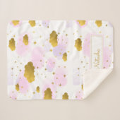 Couverture Sherpa Aquarelle rose Nuages Gold Stars Sky (Devant (Horizontal))
