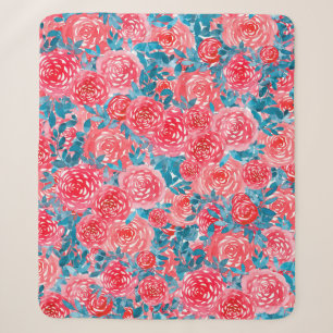 Couverture Sherpa Aquarelle Rose tapisserie florale