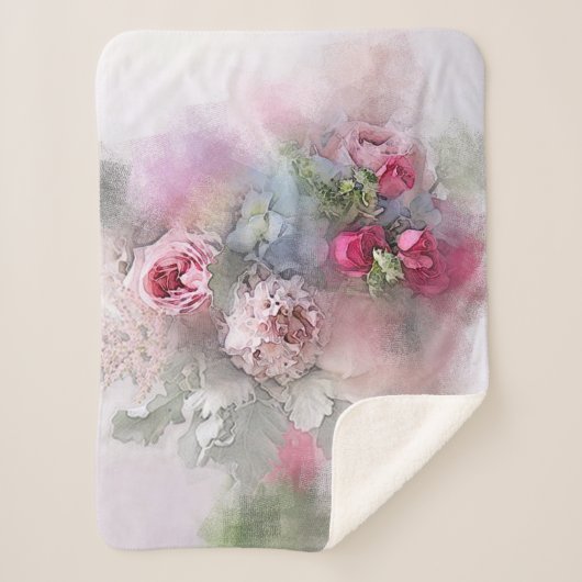 Couverture Sherpa Aquarelle Roses Fleurs Modèle Floral moderne (Devant)