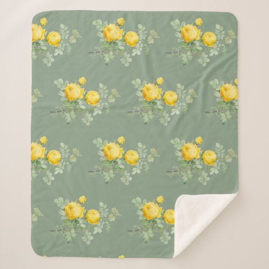 Couverture Sherpa Aquarelle Roses Jaunes Jardin Fleur Motif Art (Devant)