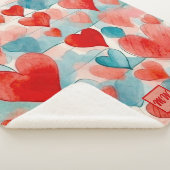 Couverture Sherpa Aquarelle rouge, bleu, doux, coeurs roses monogram (3/4)