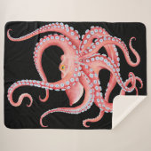 Couverture Sherpa Aquarelle rouge octopique en noir (Devant (Horizontal))