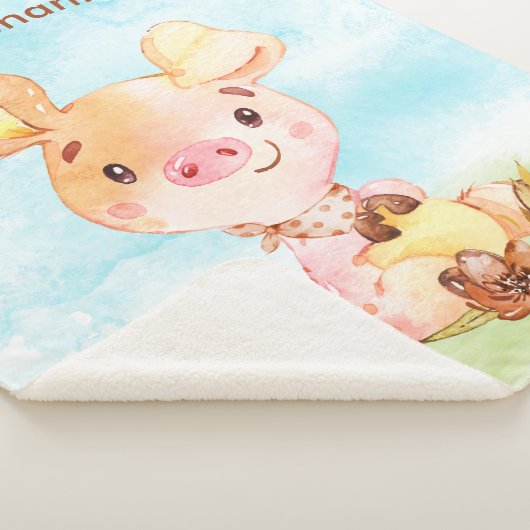 Couverture Sherpa Aquarelle rouge petit cochon (3/4)