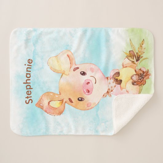 Couverture Sherpa Aquarelle rouge petit cochon (Devant (Horizontal))