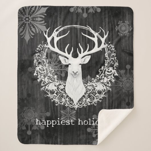 Couverture Sherpa Aquarelle rustique renne blanc (Devant)