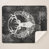 Couverture Sherpa Aquarelle rustique renne blanc (Devant (Horizontal))