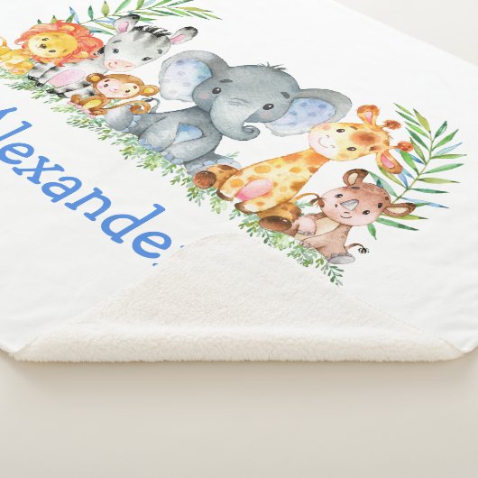 Couverture Sherpa Aquarelle Safari Bébé Animaux Blue Elephant (3/4)