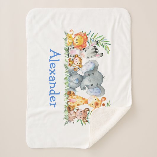 Couverture Sherpa Aquarelle Safari Bébé Animaux Blue Elephant (Devant)
