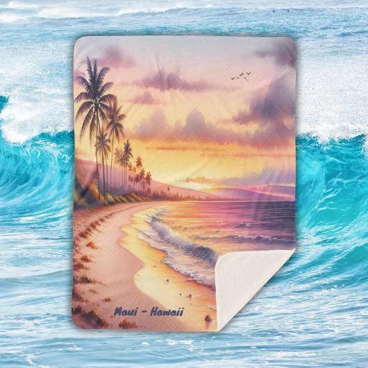 Couverture Sherpa Aquarelle Sketch Maui Hawaii Coloré |