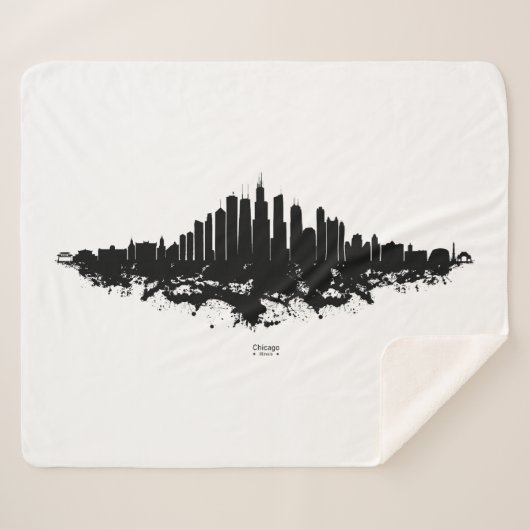 Couverture Sherpa Aquarelle Skyline de Chicago noir et blanc (Devant (Horizontal))