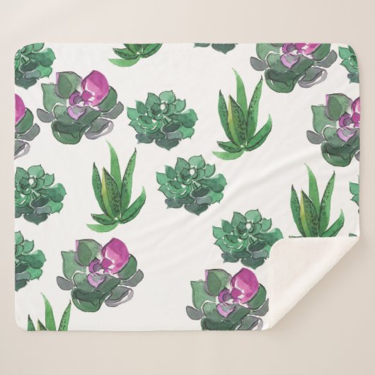 Couverture Sherpa Aquarelle Succulente Conception Motif transparente (Devant (Horizontal))