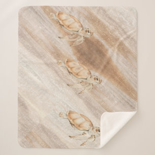 Couverture Sherpa Aquarelle Tortues de mer sur la plage Mer Océan
