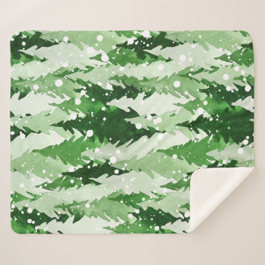 Couverture Sherpa Aquarelle transparente motif avec pins verts  (Devant (Horizontal))