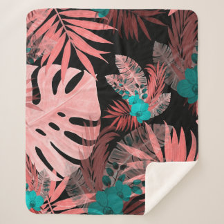 Couverture Sherpa Aquarelle transparente motif avec plantes tropicau
