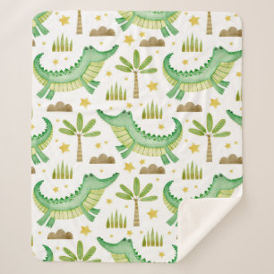 Couverture Sherpa Aquarelle transparente motif de crocodile palmier