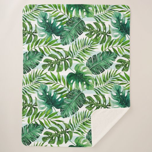 Couverture Sherpa Aquarelle Tropical Feuille Vert Moderne (Devant)