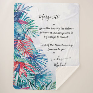 Couverture Sherpa Aquarelle Tropical Foliing Message personnalisé