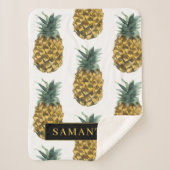 Couverture Sherpa Aquarelle tropicale Motif ananas avec nom (Devant)