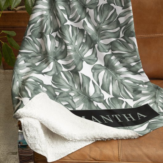 Couverture Sherpa Aquarelle tropicale Oasis moderne Feuille Motif