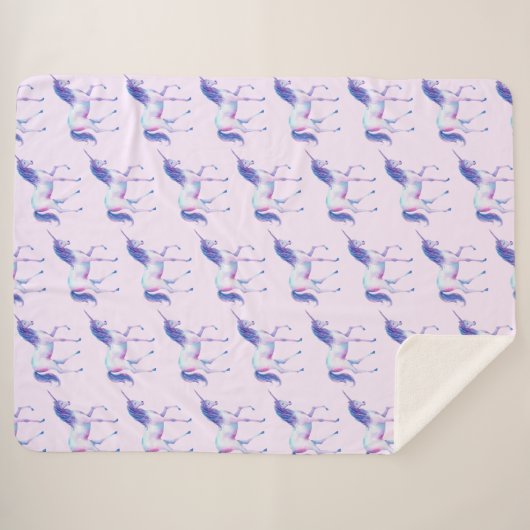Couverture Sherpa Aquarelle Unicorne (Devant (Horizontal))