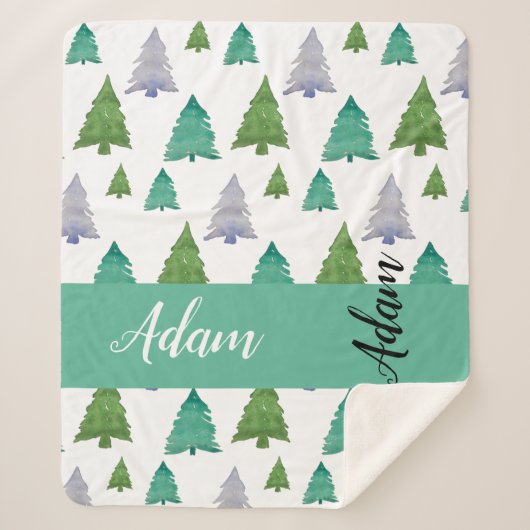 Couverture Sherpa Aquarelle verte de merisier Monogramme (Devant)