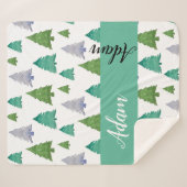 Couverture Sherpa Aquarelle verte de merisier Monogramme (Devant (Horizontal))