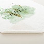 Couverture Sherpa Aquarelle verte personnalisée et initiale florale (3/4)