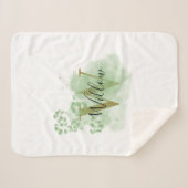 Couverture Sherpa Aquarelle verte personnalisée et initiale florale (Devant (Horizontal))