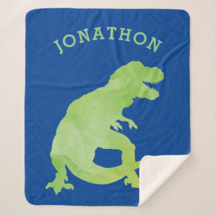 Couverture Sherpa Aquarelle verte Silhouette Dinosaure Kids Bleu