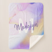 Couverture Sherpa Aquarelle violet Abstrait Girly Luxury Monogramme (Devant)