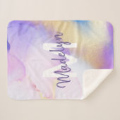 Couverture Sherpa Aquarelle violet Abstrait Girly Luxury Monogramme (Devant (Horizontal))
