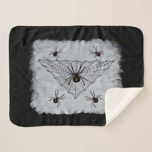 Couverture Sherpa Araignées noires veuves vitre rouge en Web en blan