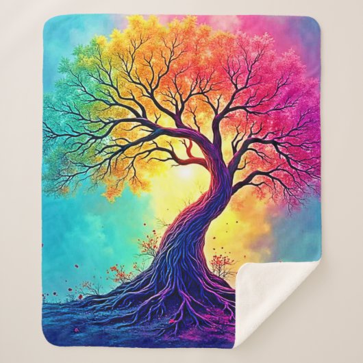 Couverture Sherpa Arbre Arc-en-Ciel : Racines d'Espoir Infini Art (Devant)