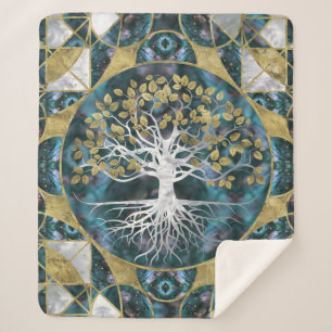 Couverture Sherpa Arbre de la vie - Yggdrasil - marbre et or
