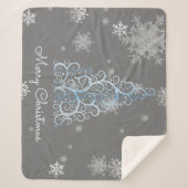 Couverture Sherpa Arbre de Noël bleu et flocons de neige Sherpa Blan (Devant)