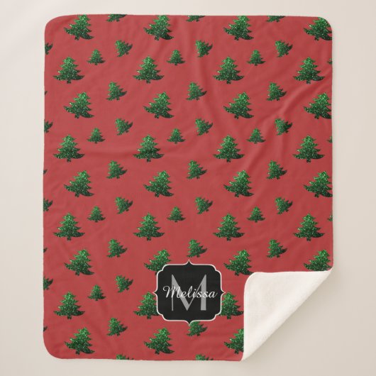 Couverture Sherpa Arbre de Noël étincelant vert étincelant Monogram  (Devant)