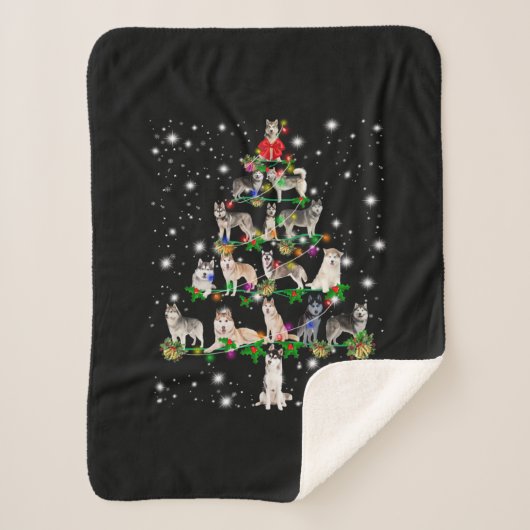 Couverture Sherpa Arbre De Noël Husky Couvert De Flamme De Feu (Devant)