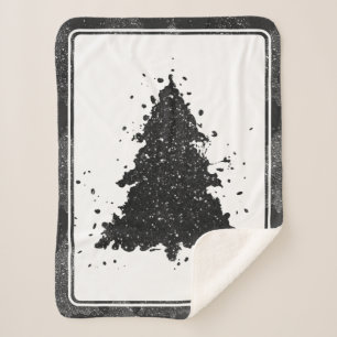 Couverture Sherpa Arbre de Noël Moody Onyx Silvery Black Splatter