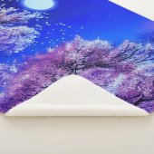 Couverture Sherpa Arbre de printemps, lune, ciel bleu. (3/4)