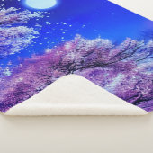 Couverture Sherpa Arbre de printemps, lune, ciel bleu. (3/4)
