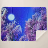 Couverture Sherpa Arbre de printemps, lune, ciel bleu. (Devant (Horizontal))