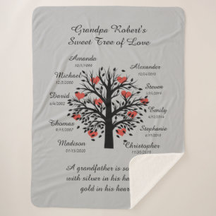 Couverture Sherpa Arbre grand-père (coeurs) Noir/gris 10 Noms et da
