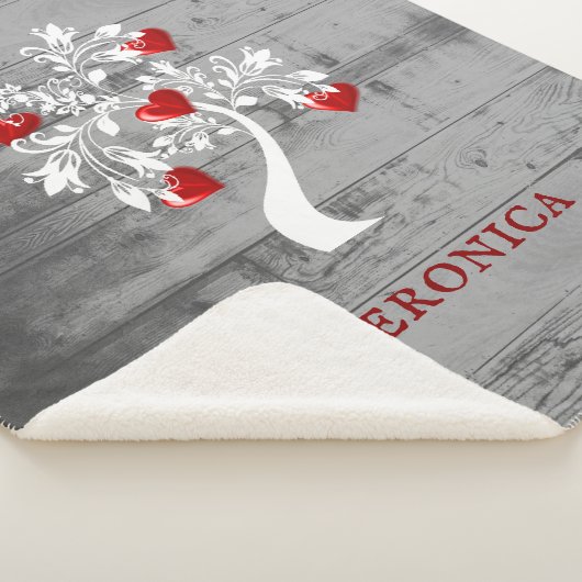 Couverture Sherpa Arbre rouge des coeurs Blanche Sherpa personnalisé (3/4)